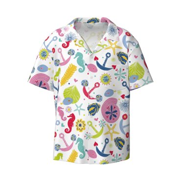 Disketp Men's Hawaiian Undersea Seahorse Print Shirts Button Down Holiday Beach Shirts-Small