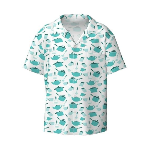 Disketp Men's Hawaiian Utensiles Print Shirts Button Down Holiday Beach Shirts-3X-Large
