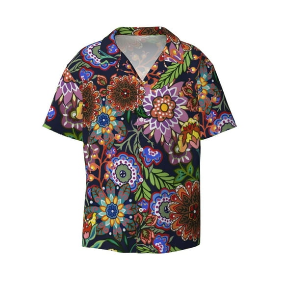 Disketp Men's Hawaiian Vintage Floral Print Shirts Button Down Holiday Beach Shirts-Small