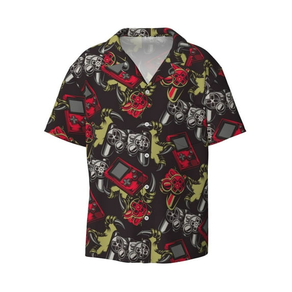 Disketp Men's Hawaiian Vintage Gaming Print Shirts Button Down Holiday Beach Shirts-Large