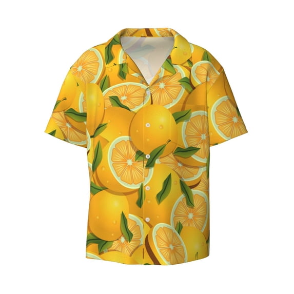 Disketp Men's Hawaiian Yellow Limes Print Shirts Button Down Holiday Beach Shirts-XX-Large