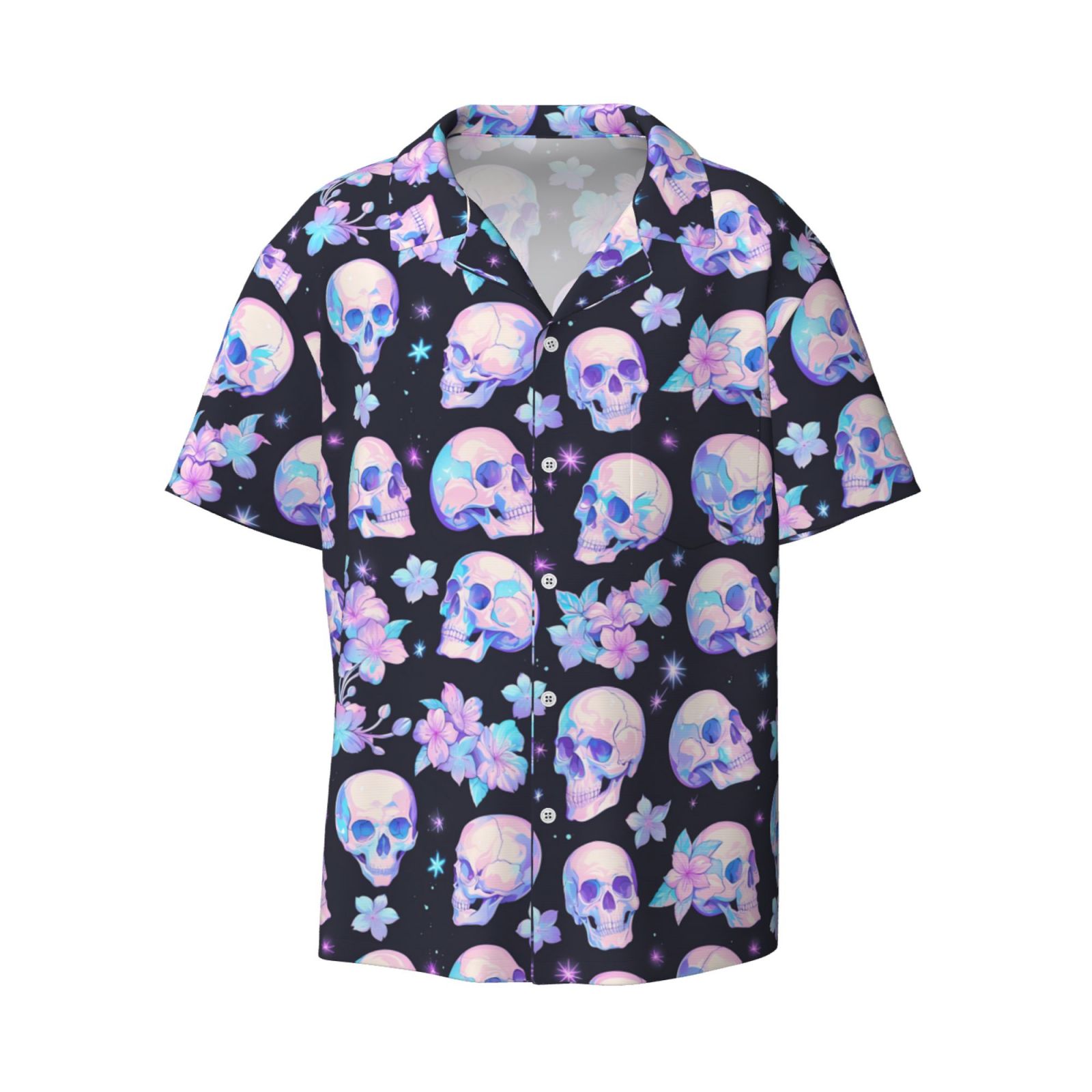 Disketp Men's Hawaiian crystal flower Skull Print Shirts Button Down