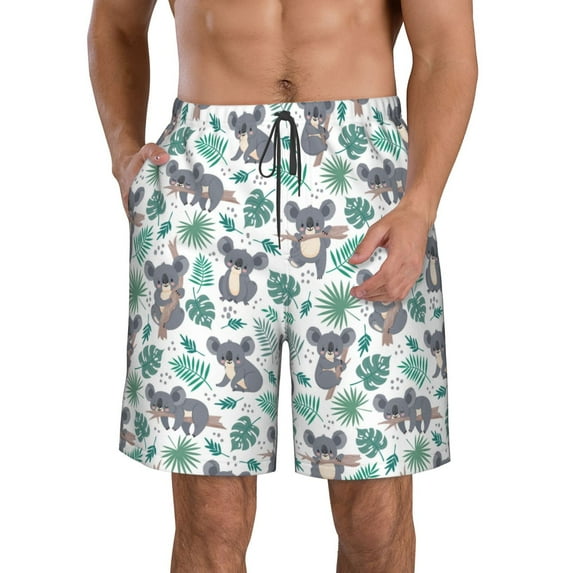 Disketp Men's Swim Trunks Hawaiian Breathable Surf Beach Swimsuits Mesh Lining Beach Shorts with Pockets-Bears and Tropical Leaves