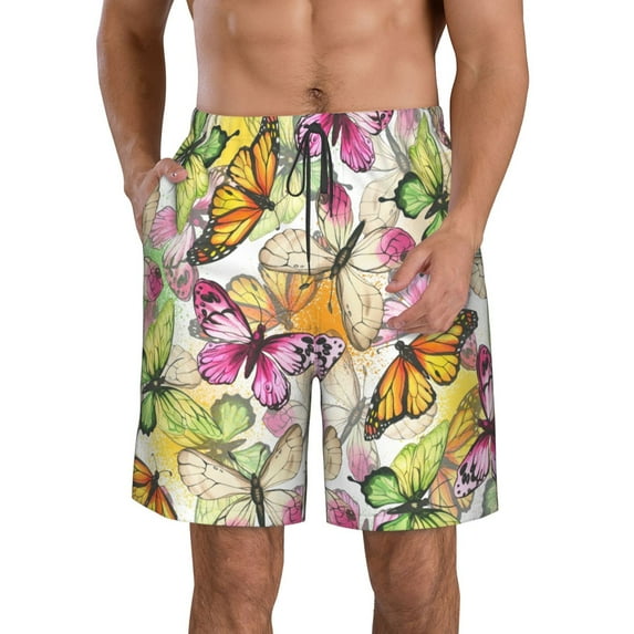 Disketp Men's Swim Trunks Hawaiian Breathable Surf Beach Swimsuits Mesh Lining Beach Shorts with Pockets-Butterflies2