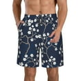 thumbnail image 1 of Disketp Men's Swim Trunks Hawaiian Breathable Surf Beach Swimsuits Mesh Lining Beach Shorts with Pockets-Cherry Blossoms on Navy Background, 1 of 7
