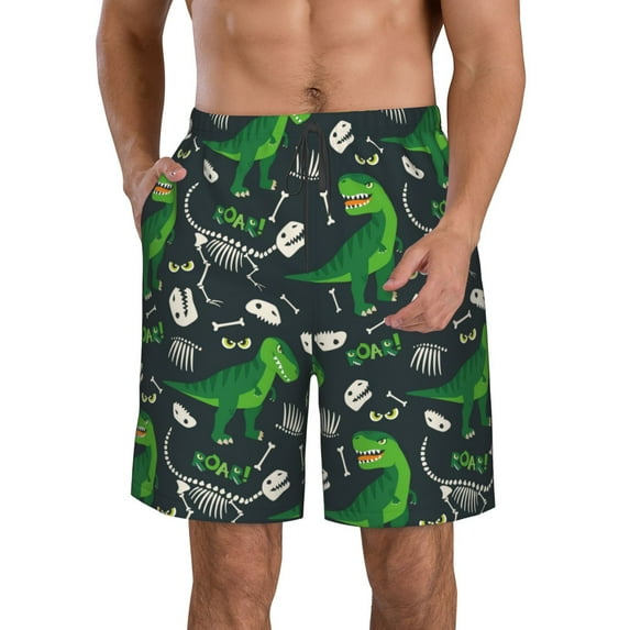 Disketp Men's Swim Trunks Hawaiian Breathable Surf Beach Swimsuits Mesh Lining Beach Shorts with Pockets-Dinosaur and Bone