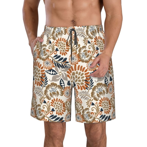 Disketp Men's Swim Trunks Hawaiian Breathable Surf Beach Swimsuits Mesh Lining Beach Shorts with Pockets-Floral Paisley