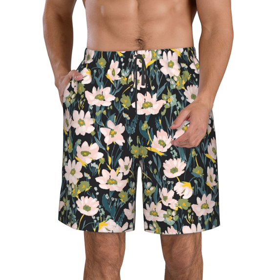 Disketp Men's Swim Trunks Hawaiian Breathable Surf Beach Swimsuits Mesh Lining Beach Shorts with Pockets-Flowers