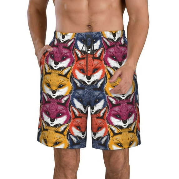 Disketp Men's Swim Trunks Hawaiian Breathable Surf Beach Swimsuits Mesh Lining Beach Shorts with Pockets-Fox Face