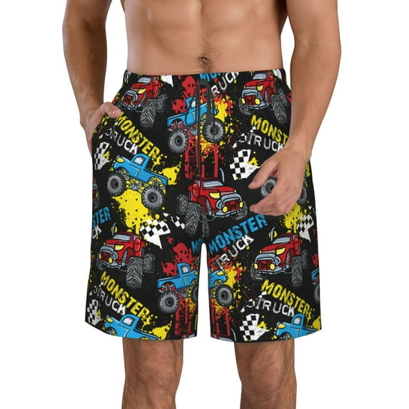 Disketp Men's Swim Trunks Hawaiian Breathable Surf Beach Swimsuits Mesh Lining Beach Shorts with Pockets-Monster Car
