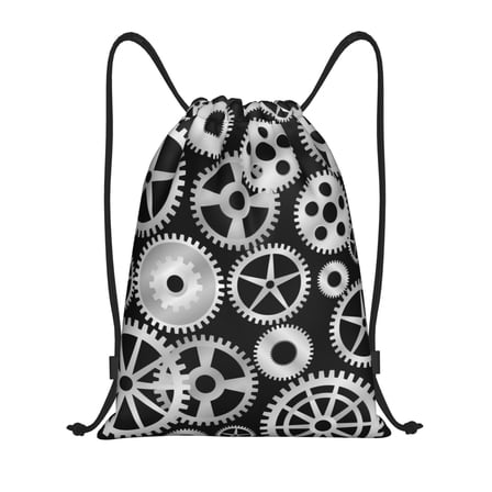 Disketp Metallic Gears Drawstring Backpack Drawstring Gym Bags Draw String Bags for Sports, Gym, Travel, Swimming, Beach-Small
