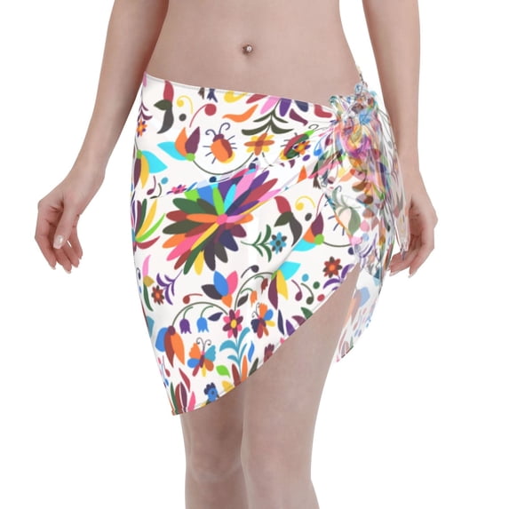 Disketp Mexican Bright Style Women Swimsuit Cover Up Short Chiffon Summer Beach Sarong Bikini Wrap Skirt Bathing Suit