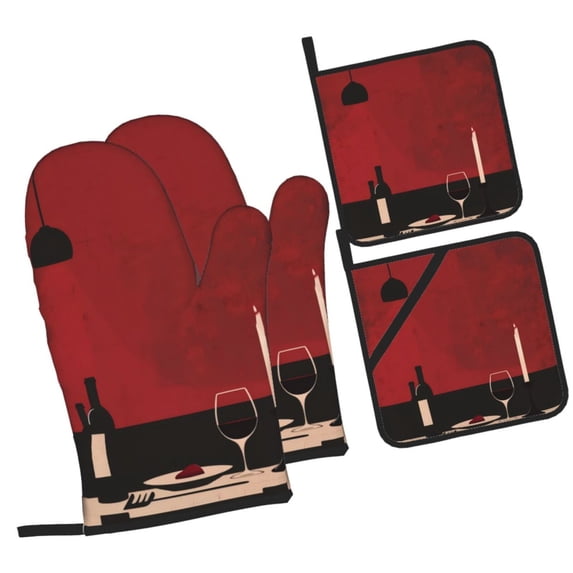 Disketp Minimalist Romantic Dinner Oven Mitts and Potholders BBQ Gloves-Oven Mitts and Pot Holders Cooking Baking Grilling(4-Piece Set)