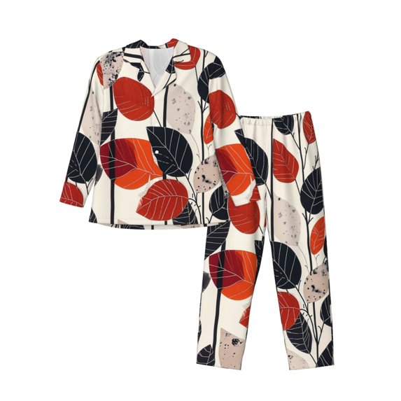 Disketp Modern Abstract Leaf Pattern for Pajamas Set Long Sleeve Sleepwear Mens Button Down Nightwear Pj Sets-Small
