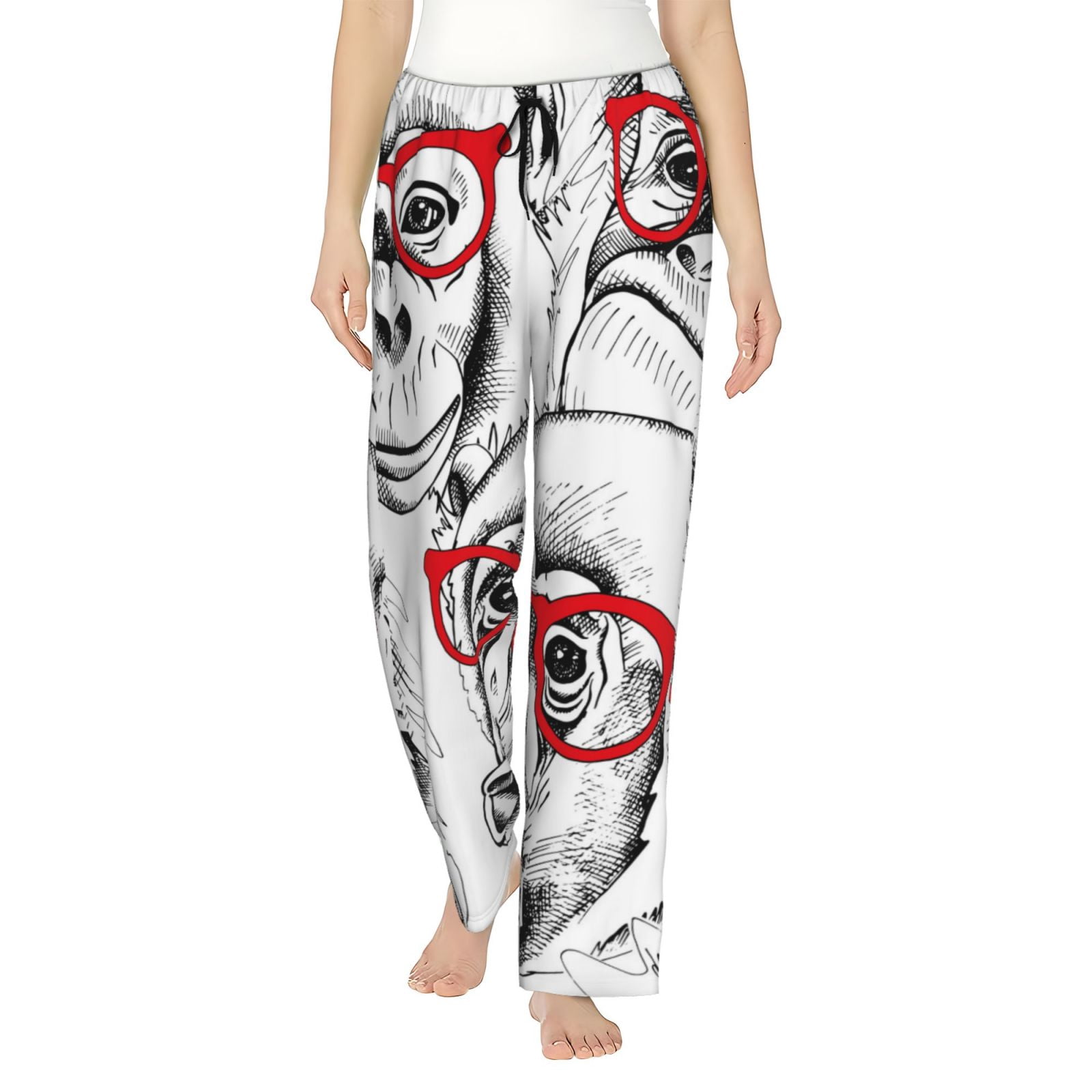 Tropical Palm Monkey Print Wide-Leg Pants