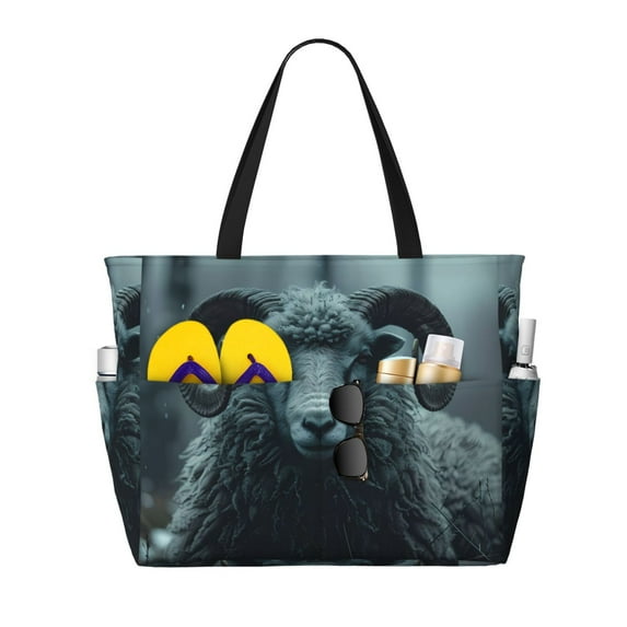 Disketp Moody Ram Portrait Large Capacity Beach Bag, Waterproof Sandproof Beach Swim Pool Bag Tote Bag for Women