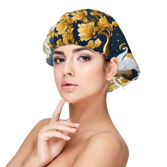 Disketp Moonlit Golden Tree Peacock Adjustable Sleeping Hair Cap, Hairband Sleeping Cap Turban, Unisex, Available for Curly and Straight Hair