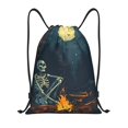 thumbnail image 1 of Disketp Moonlit Skeleton Campfire Drawstring Backpack Drawstring Gym Bags Draw String Bags for Sports, Gym, Travel, Swimming, Beach-Small, 1 of 6
