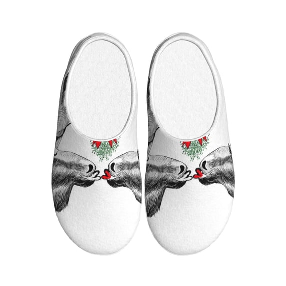 Disketp Moose Kissing Under Mistletoe Women's Men's Slippers Plush Slip-On House Slipper for Winter Indoor Soft Cushion Non-slip Fluffy Slides Slippers-37/38