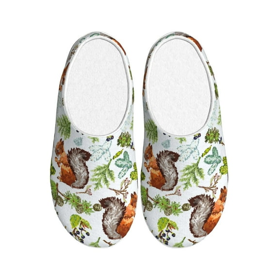 Disketp Mosaic Forest Squirrel Women's Men's Slippers Plush Slip-On House Slipper for Winter Indoor Soft Cushion Non-slip Fluffy Slides Slippers-13