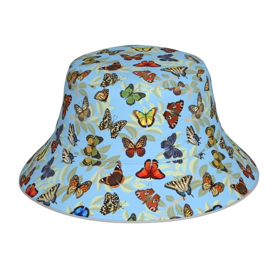 Disketp Multicolored Butterflies Print Reflective Bucket Hat Beach Hat Summer Travel Sun Hats Fisherman Cap