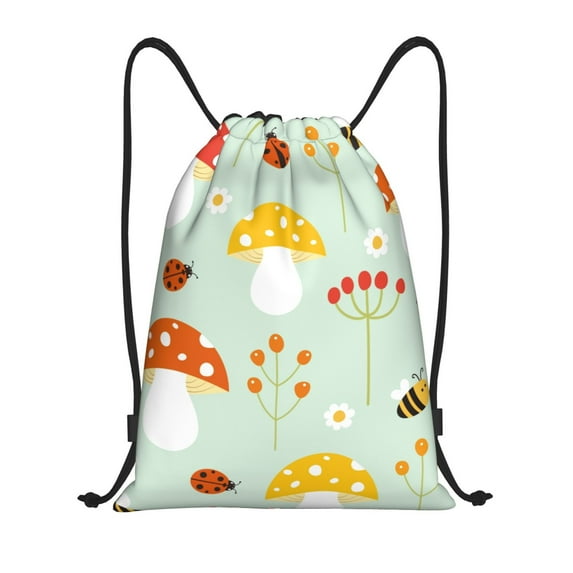 Disketp Mushroom Bee Drawstring Backpack Drawstring Gym Bags Draw String Bags for Sports, Gym, Travel, Swimming, Beach-Small