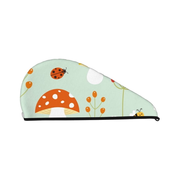 Disketp Mushroom Bee Microfiber Hair Towel Wrap,Hair Drying Towel With Button,Towel Turban,Head Towel To Dry Hair Quickly For Girls And Women