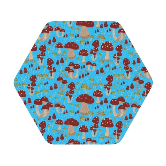 Disketp Mushroom Funny Coasters,4 Pcs Leather Coasters With Holder, Perfect Housewarming Hostess Gifts,Protect Furniture From Water Marks Scratch