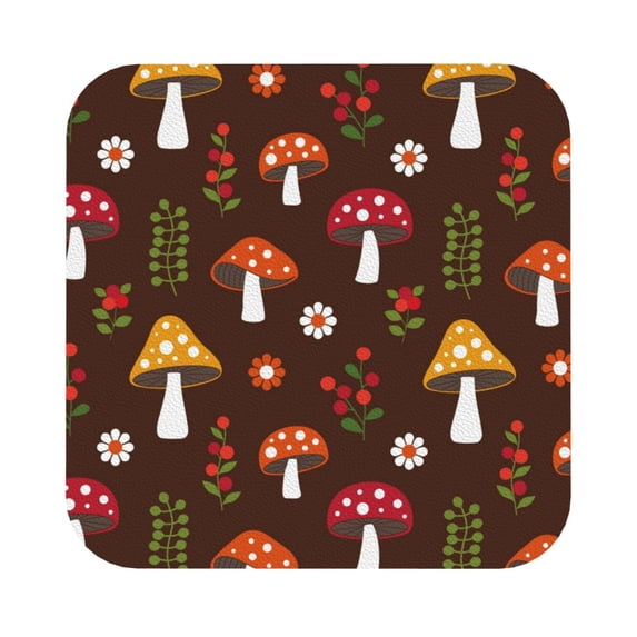 Disketp Mushroom Funny Coasters,6 Pcs Leather Coasters With Holder, Perfect Housewarming Hostess Gifts,Protect Furniture From Water Marks Scratch And Damage