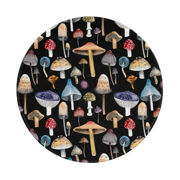 Disketp Mushrooms And Autumn Leaves Small Mouse Pad 7.9x7.9 Inches,Washable Round Mousepad For Office Laptop Computer,Non-Slip Rubber Base Mouse Pads For Wireless Mouse