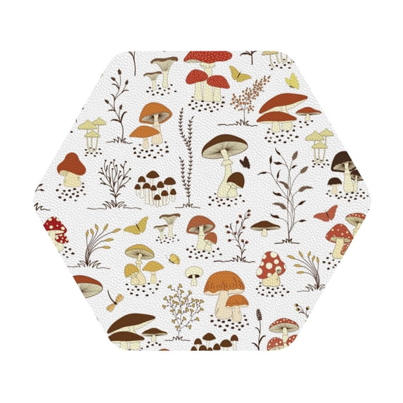 Disketp Mushrooms And Butterflies Funny Coasters,4 Pcs Leather Coasters With Holder, Perfect Housewarming Hostess Gifts,Protect Furniture From Water Marks Scratch