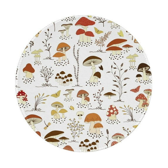 Disketp Mushrooms And Butterflies Small Mouse Pad 7.9x7.9 Inches,Washable Round Mousepad For Office Laptop Computer,Non-Slip Rubber Base Mouse Pads For Wireless Mouse