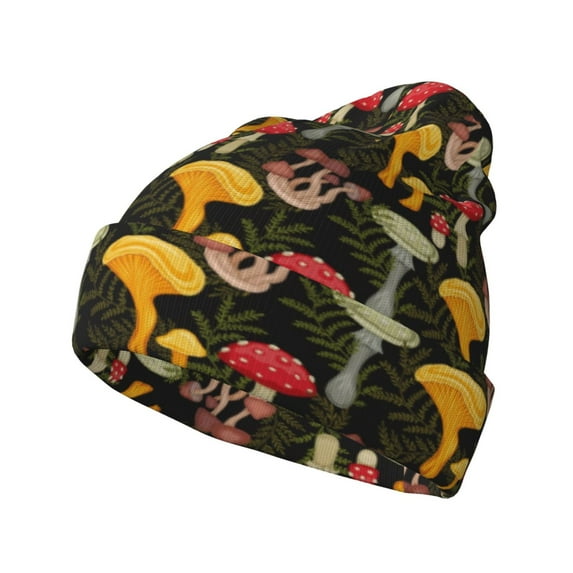 Disketp Mushrooms And Fern Stems Winter Beanie for Men Women Beanie Knit Hat Cuffed Cap Beanie Knit Chunky Snow Cap
