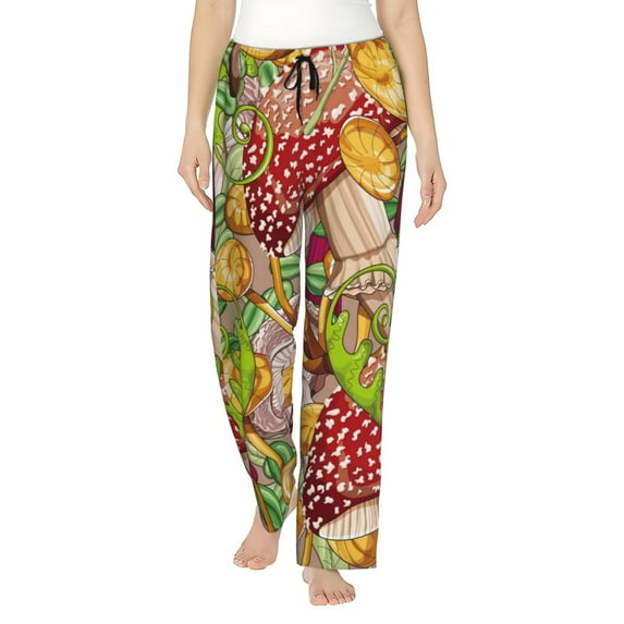 Disketp Mushrooms And Leaves Print Women'S Comfy Pajama Pants Casual Drawstring Palazzo Lounge Wide Leg Pants