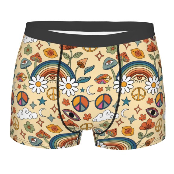Disketp Mushrooms And Rainbows Peace Men'S Boxer Briefs,Soft And Breathable Cotton Underwear With Comfortflex Waistband