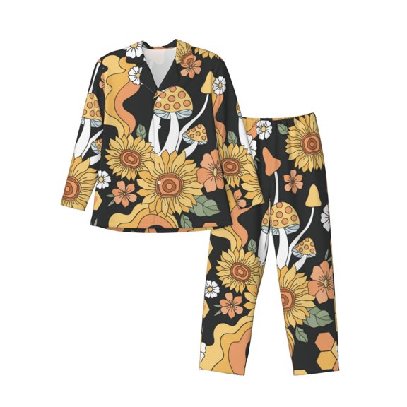Disketp Mushrooms Honeycomb for Pajamas Set Long Sleeve Sleepwear Mens Button Down Nightwear Pj Sets-XX-Large