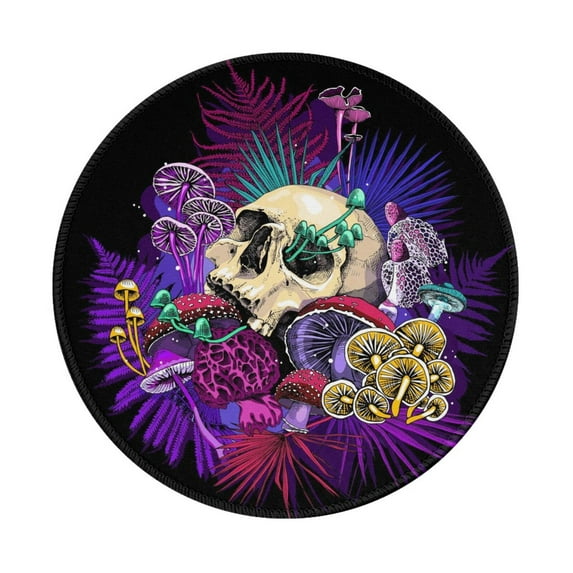 Disketp Mushrooms And Skull Small Mouse Pad 7.9x7.9 Inches,Washable Round Mousepad For Office Laptop Computer,Non-Slip Rubber Base Mouse Pads For Wireless Mouse