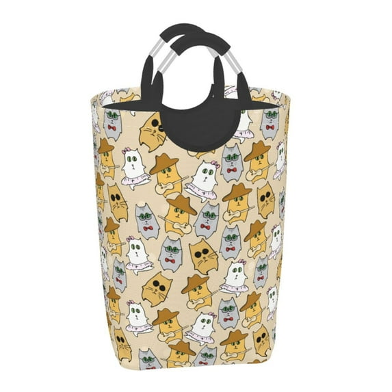 Disketp Music Dancing Cat Square Laundry Bag Large Collapsible Dirty Clothes Bags With Handles Waterproof Essentials Storage For College Dorm, Family
