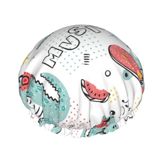 Disketp Music Lover Dinosaur Shower Caps,Reusable Shower Cap For Women, Double Layer Waterproof Hair Cap, Large Size For All Hair Lengths,For Girls Spa Home Salon Use