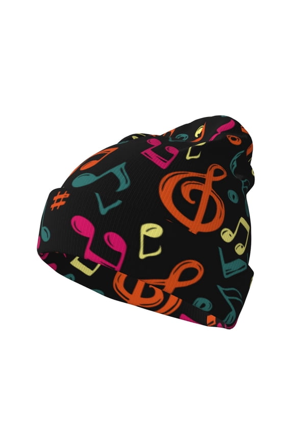 Music Notes Winter Beanie for Men Women Beanie Knit Hat Cuffed Cap Beanie Knit Chunky Snow Cap