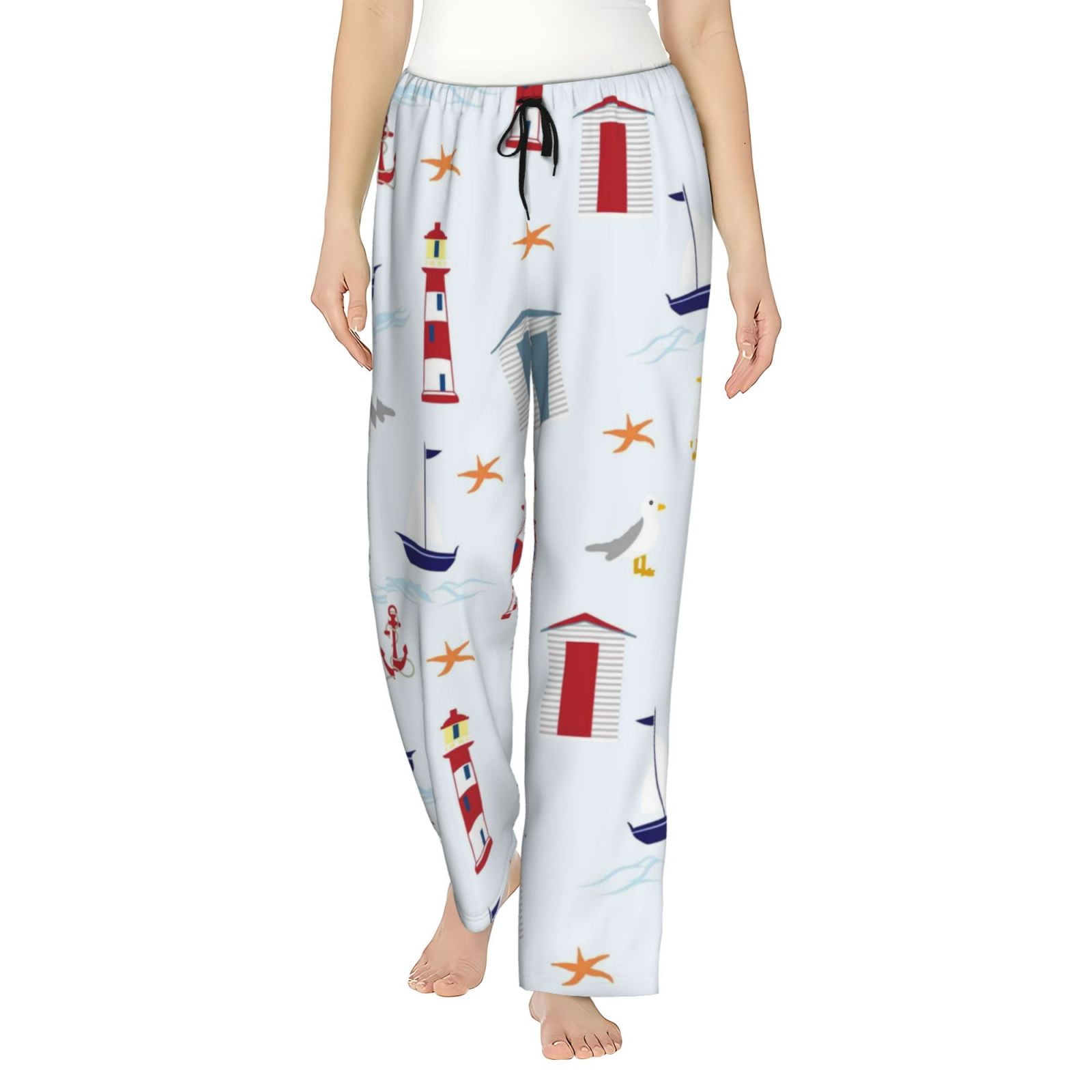 Disketp Nautical Lighthouse Sailboat Print Women'S Comfy Pajama Pants ...