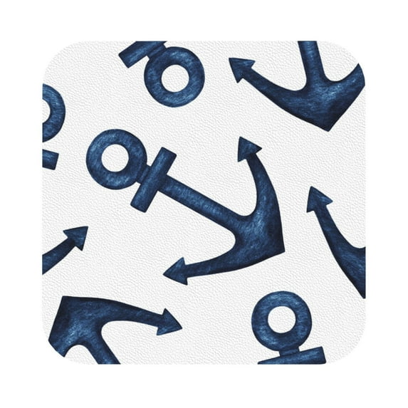 Disketp Navy Blue Anchor Funny Coasters,6 Pcs Leather Coasters With Holder, Perfect Housewarming Hostess Gifts,Protect Furniture From Water Marks Scratch And Damage