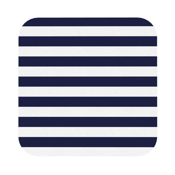 Disketp Navy Blue And White Stripes Funny Coasters,4 Pcs Leather Coasters With Holder, Perfect Housewarming Hostess Gifts,Protect Furniture From Water Marks Scratch