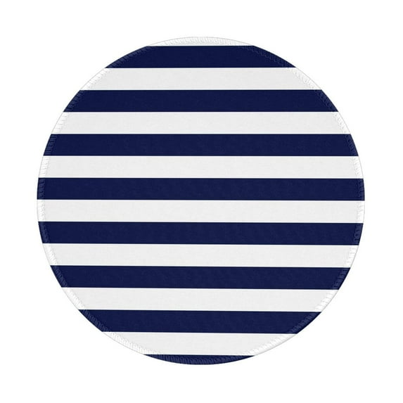Disketp Navy Blue And White Stripes Small Mouse Pad 7.9x7.9 Inches,Washable Round Mousepad For Office Laptop Computer,Non-Slip Rubber Base Mouse Pads For Wireless Mouse