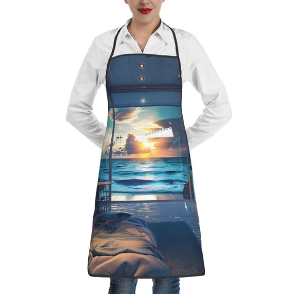 Disketp Ocean View Bedroom Kitchen Apron with adjustable Aprons for Women with Pockets Cooking Powder Pink Apron