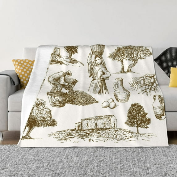 Disketp Olive Picking Flannel Blankets - Thick and Warm Blanket for Winter, Soft Fuzzy Plush King Blanket for All Seasons-40"x30"
