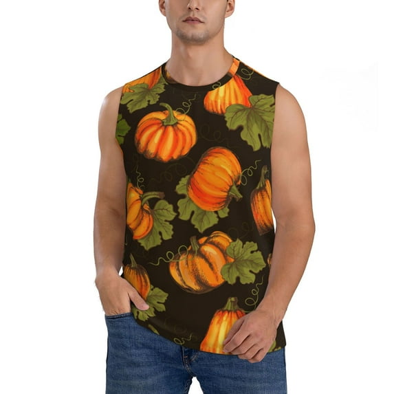 Disketp Orange Pumpkin Autumn Maple Sleeveless Tshirts For Men, Muscle Shirts For Men Dry Fit Tank Top-Large