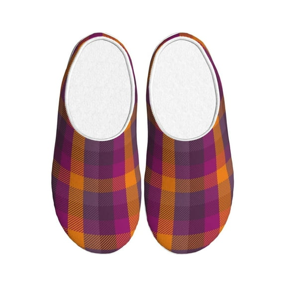 Disketp Orange and Purple Plaid Women's Men's Slippers Plush Slip-On House Slipper for Winter Indoor Soft Cushion Non-slip Fluffy Slides Slippers-39/40