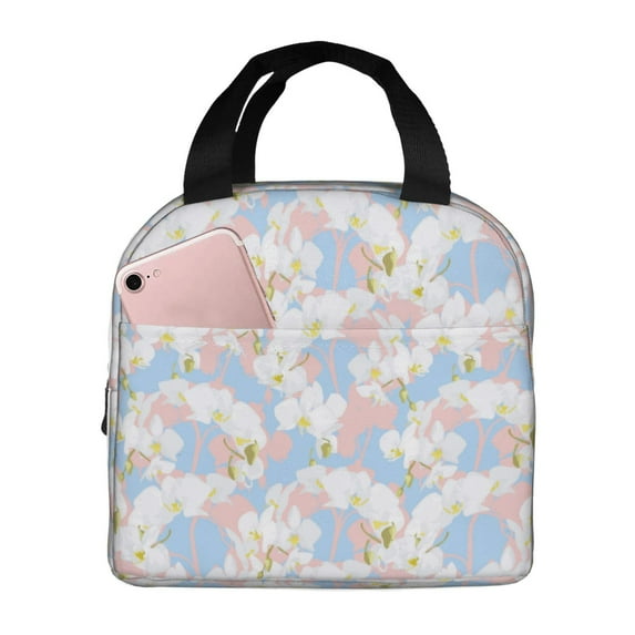 Disketp Orchids Flowers Lunch Bag for Women Men, Leakproof Thermal Cooler Sack Food Handbags Case High Capacity forTravel Work School Picnic