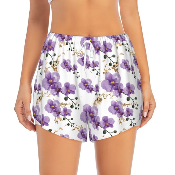 Disketp Orchids Flowers Print Women's Shorts Workout Shorts for Athletic Gym Running Shorts with Phone Pockets Small